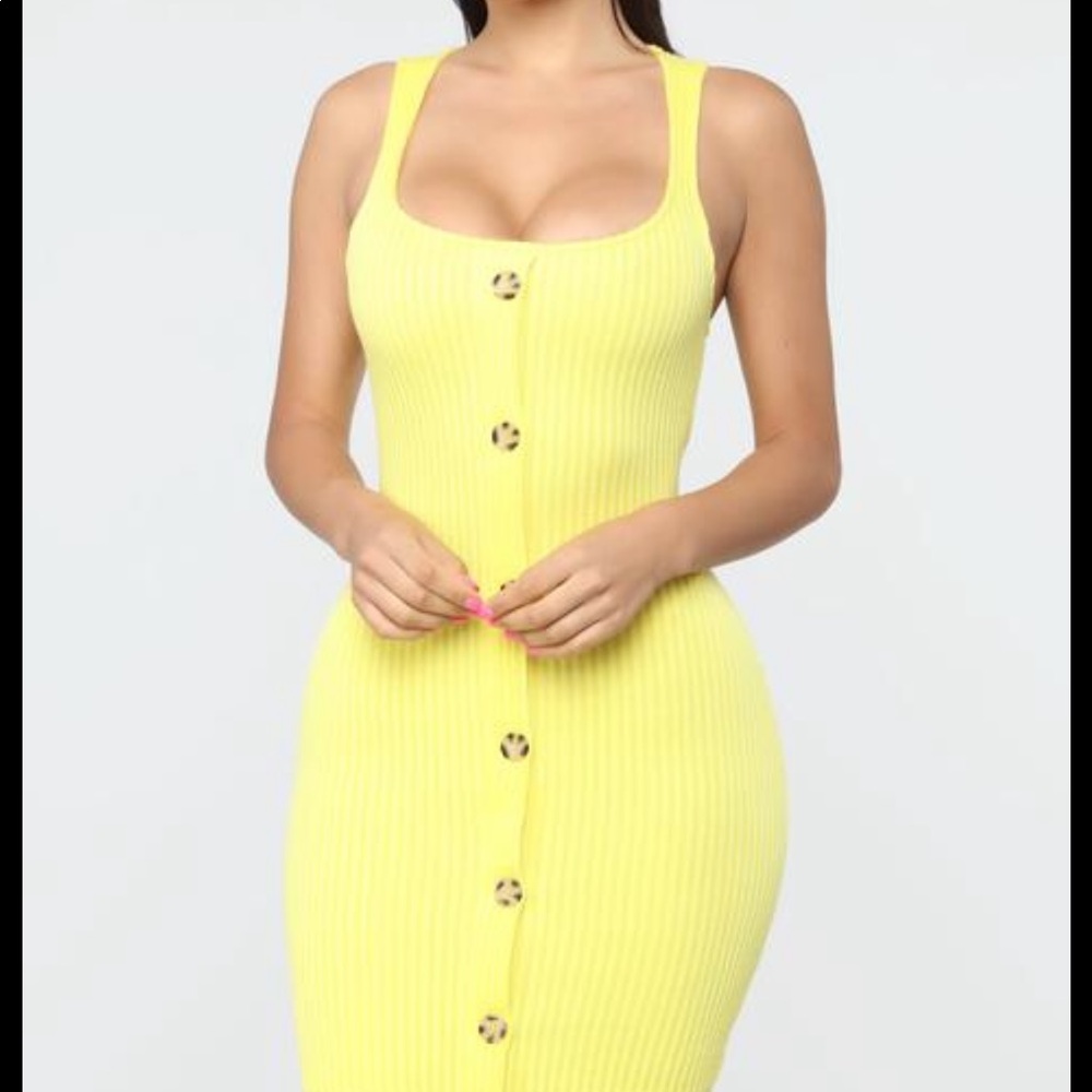 Fashion Nova Yellow Button Down Bodycon Dress